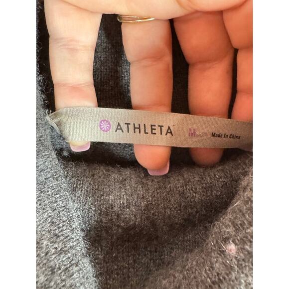 Athleta 100% Cashmere Tunic Red Gray Strip Sweater Cowl Turtleneck Sweater M - Picture 5 of 11